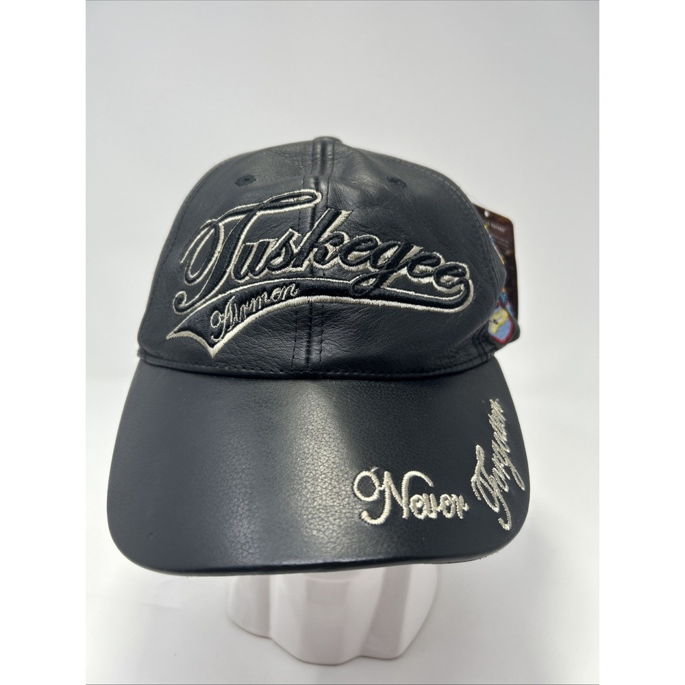 VTG Tuskegee Airman Leather Baseball Cap Hat Blackโ Never Forgotten 1941 Patches